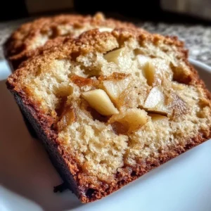 Delicious quick apple bread freshly baked and served on a table.
