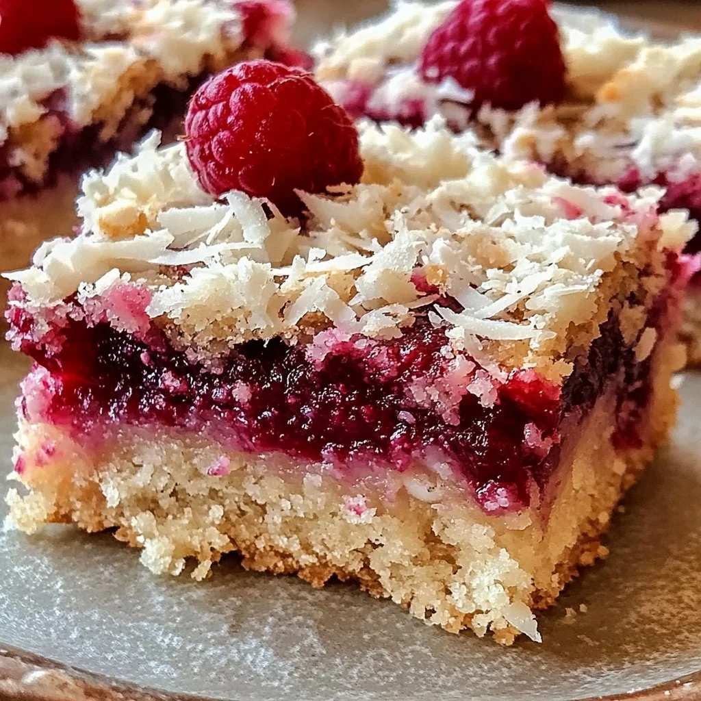 Raspberry Coconut Bars with Almond Crust