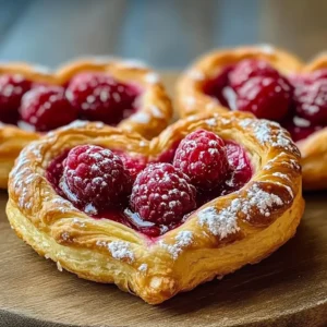 Raspberry Heart Danishes with flaky pastry and raspberry filling