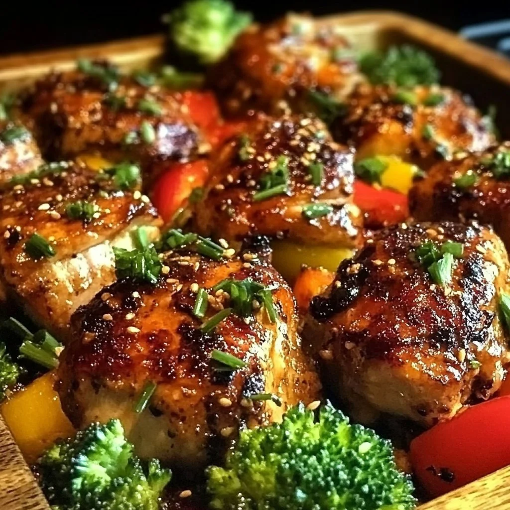 Oven-baked sheet pan Thai chicken with vibrant vegetables and herbs