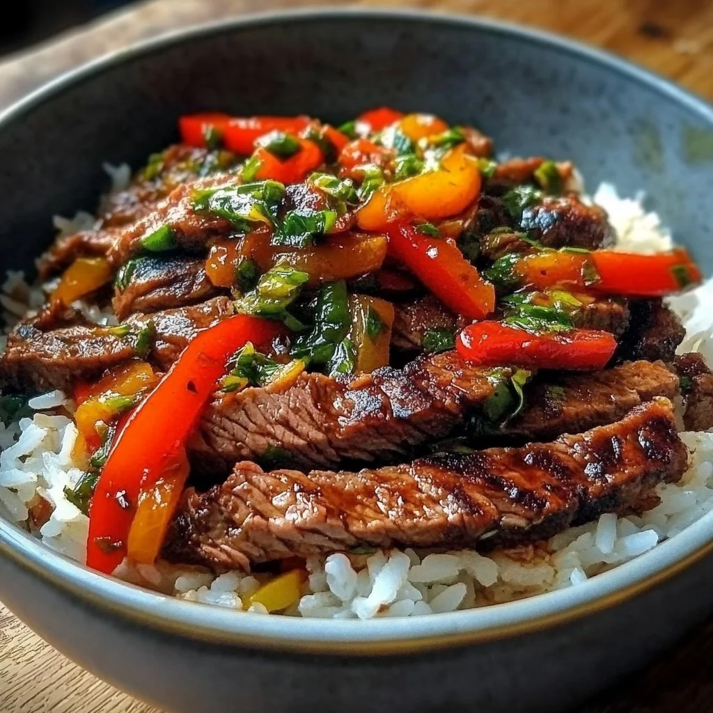 Delicious skirt steak rice bowls featuring marinated steak and vibrant veggies
