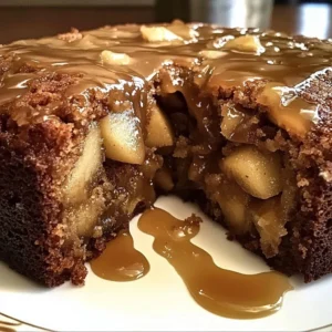 Soft Apple Date Spice Cake with Vanilla Toffee topping served on a plate