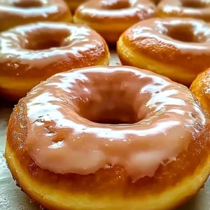 Freshly made sourdough donuts topped with glaze and sprinkles
