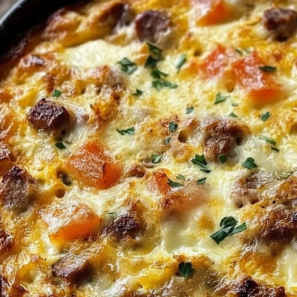 Baked Provolone and Sausage Frittata served on a brunch table