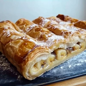 Deliciously baked Banana Strudel with flaky layers and sweet banana filling.