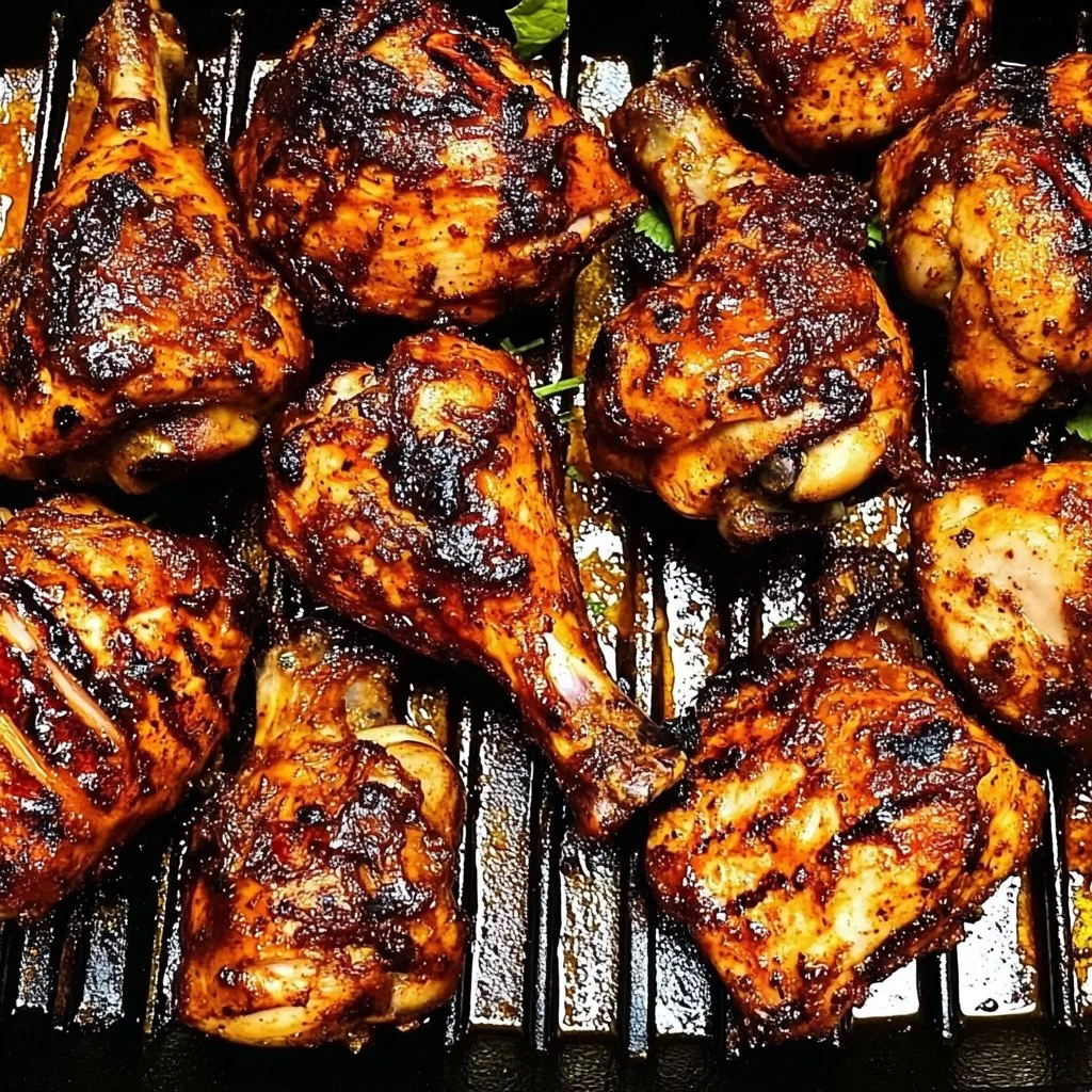Delicious BBQ chicken on a grill, perfectly cooked and smoky.