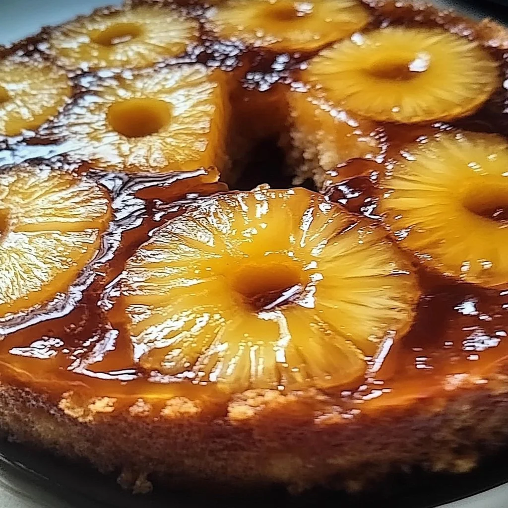 Slices of the best Pineapple Upside Down Cake served on a white plate.