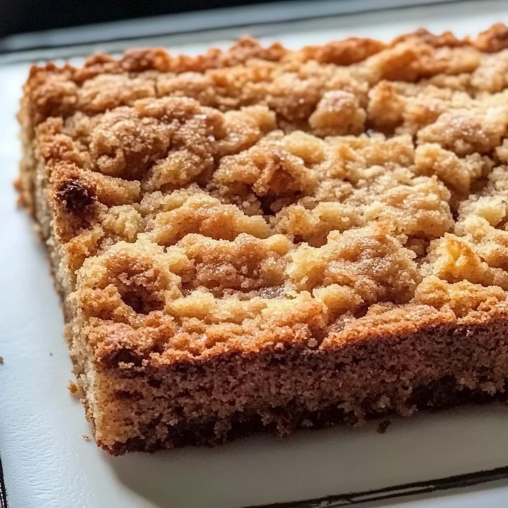 Delicious Bisquick coffee cake on a plate with a fork ready to enjoy