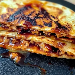 Blackstone Hot Honey BBQ Chicken Quesadillas served on a plate