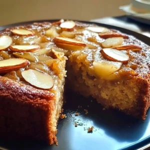 Delicious Brown Butter Pear Almond Cake with slices of pear and almond topping