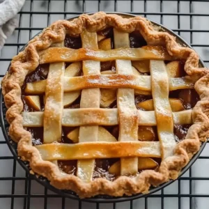 Delicious brown butter sour cream apple pie with golden crust and apple filling