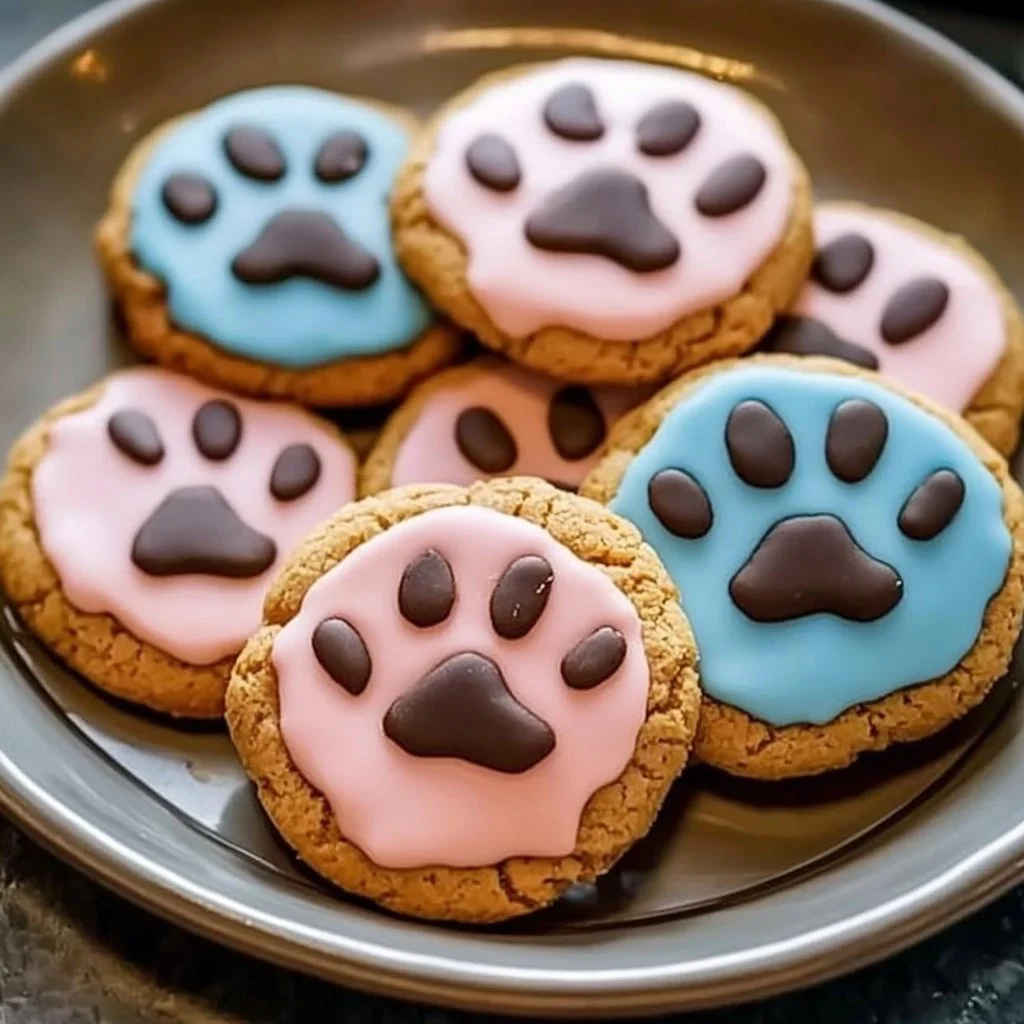 Bunny paw print cookies decorated with icing, perfect for Easter celebrations.