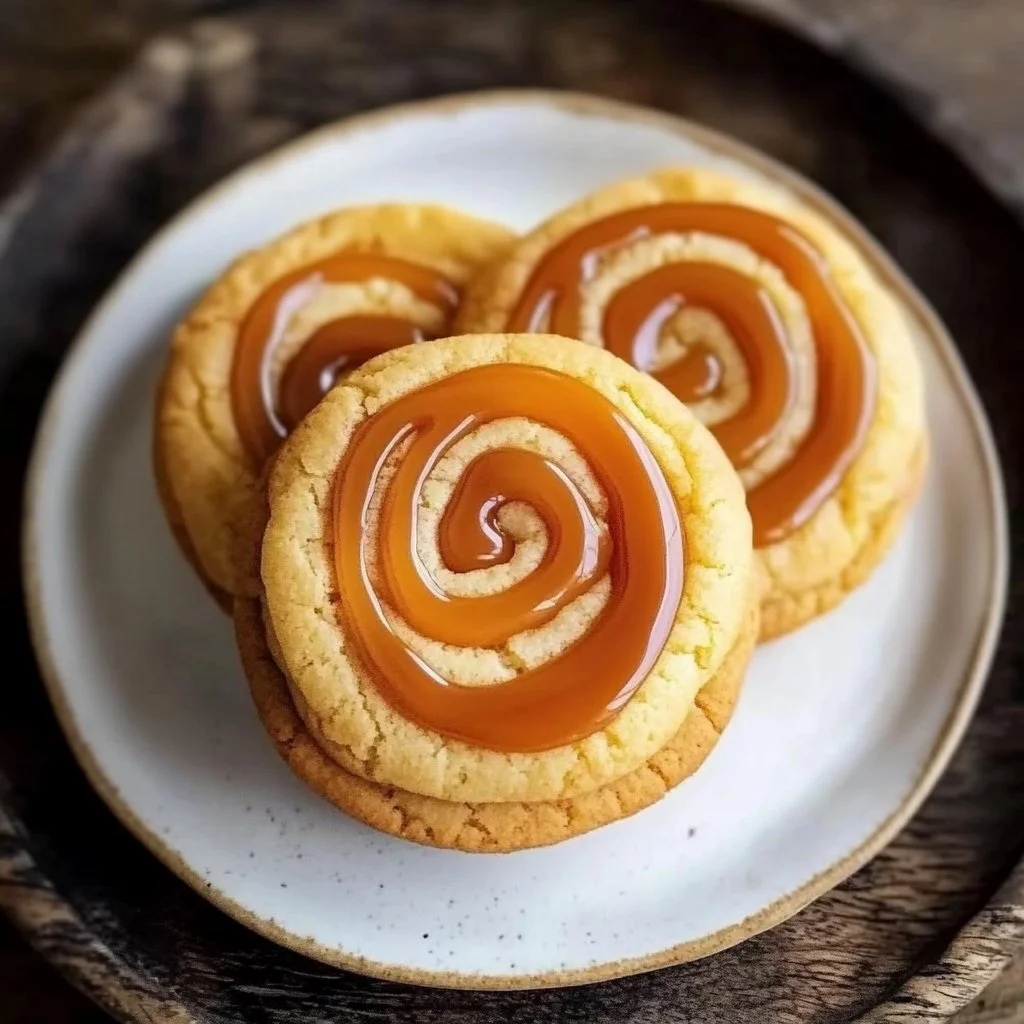 Delicious caramel cheesecake cookies with a rich drizzle of caramel sauce