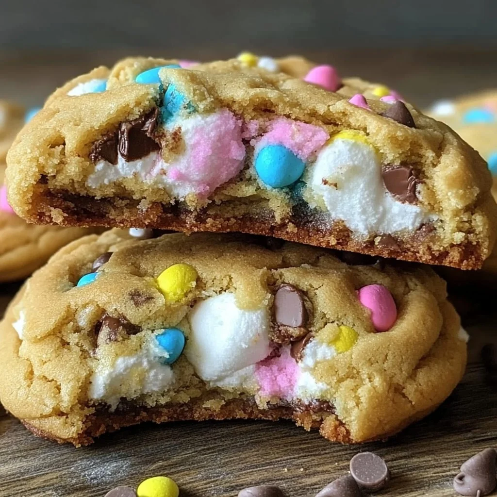 Chocolate Chip Peep Stuffed Easter Cookies baked with fun marshmallow treats