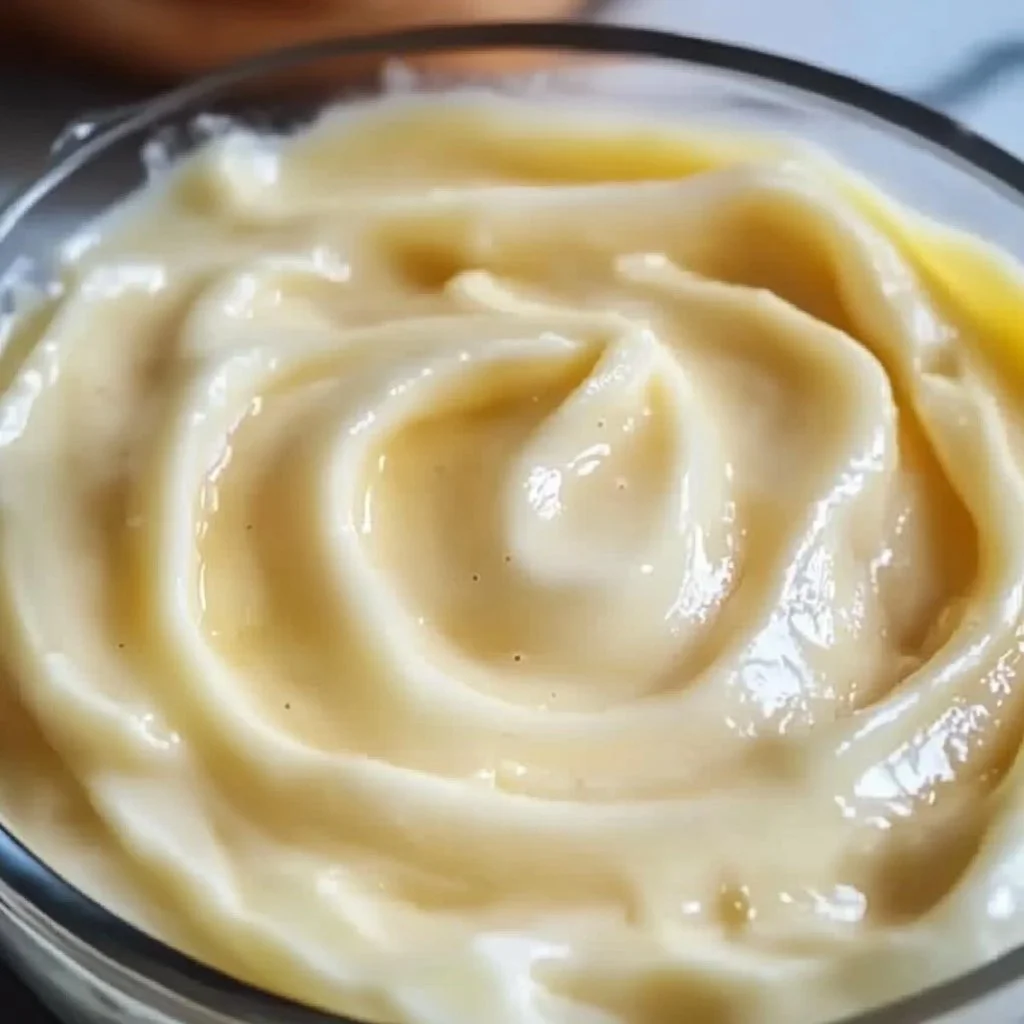 Bowl of classic vanilla pastry cream ready for pastry filling