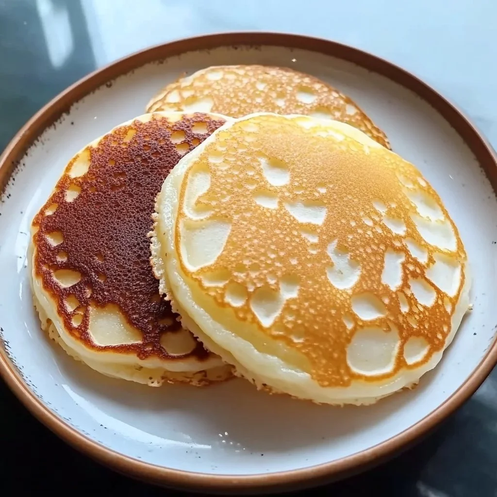 Fluffy coconut cream pancakes served with syrup and coconut flakes