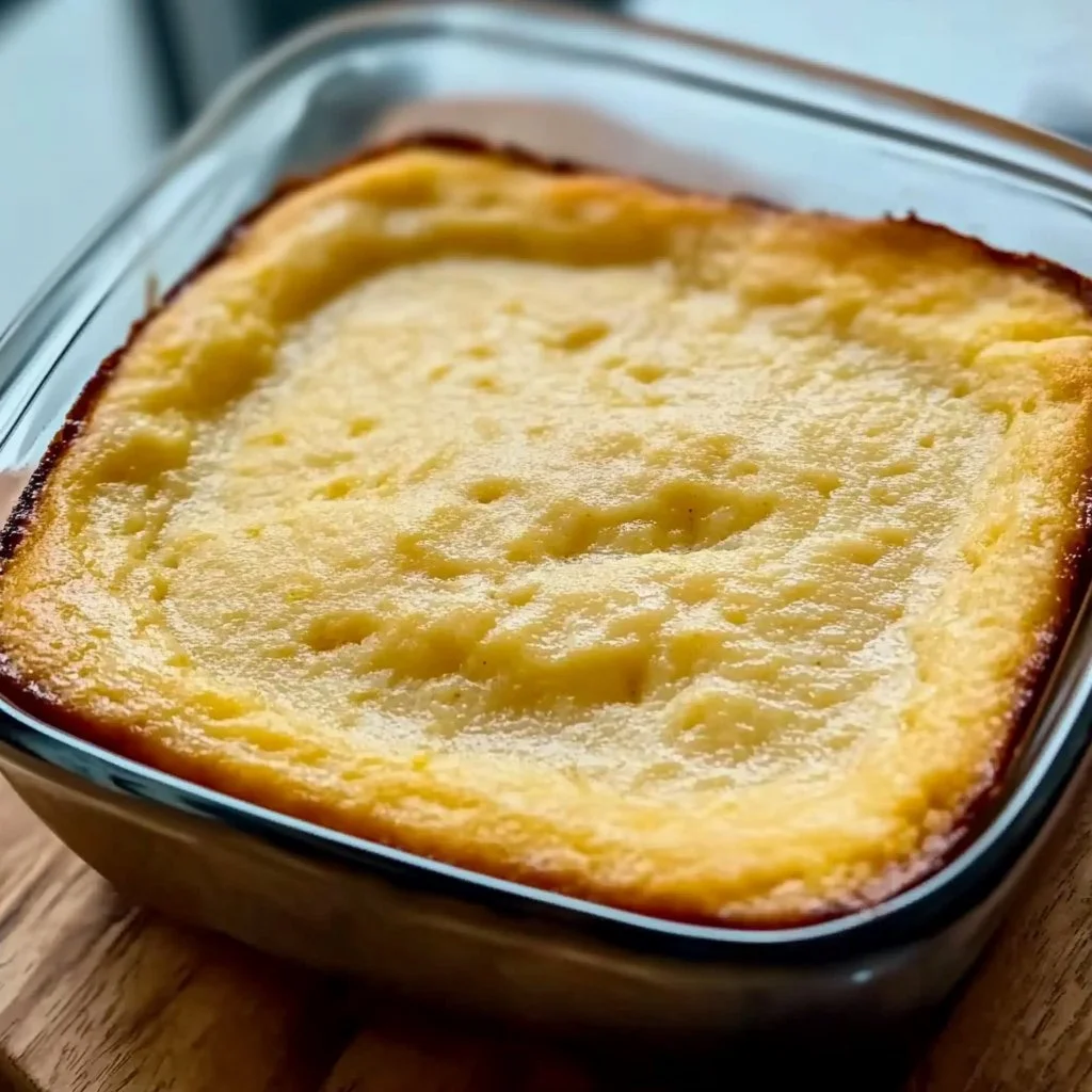 Delicious homemade cornbread pudding served in a bowl with a spoon