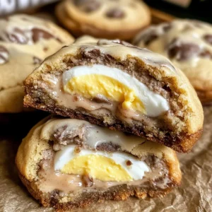 Delicious Creme Egg stuffed cookies with chocolate and cream filling