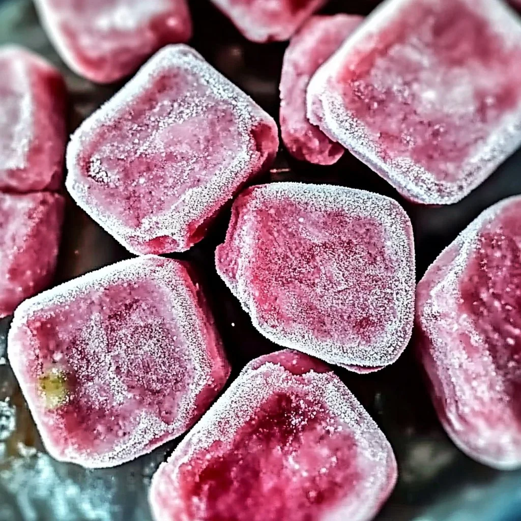 Delicious frozen rhubarb yogurt bites served on a plate, perfect for healthy snacking.