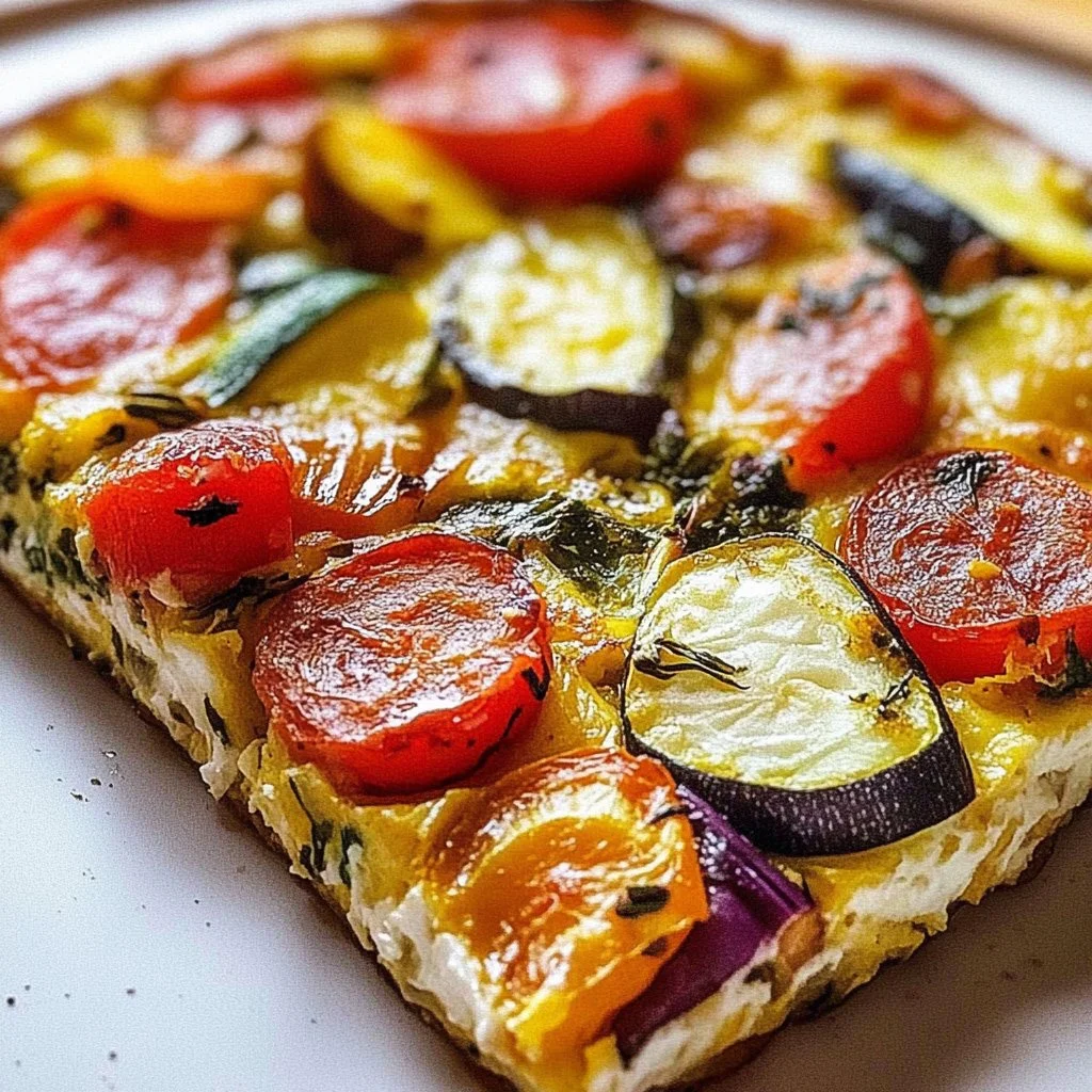 Delicious roasted vegetable frittata with colorful veggies and herbs