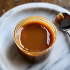Delicious easy condensed milk caramel drizzled over dessert