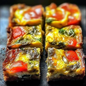 Easy frittata squares recipe with vegetables and cheese