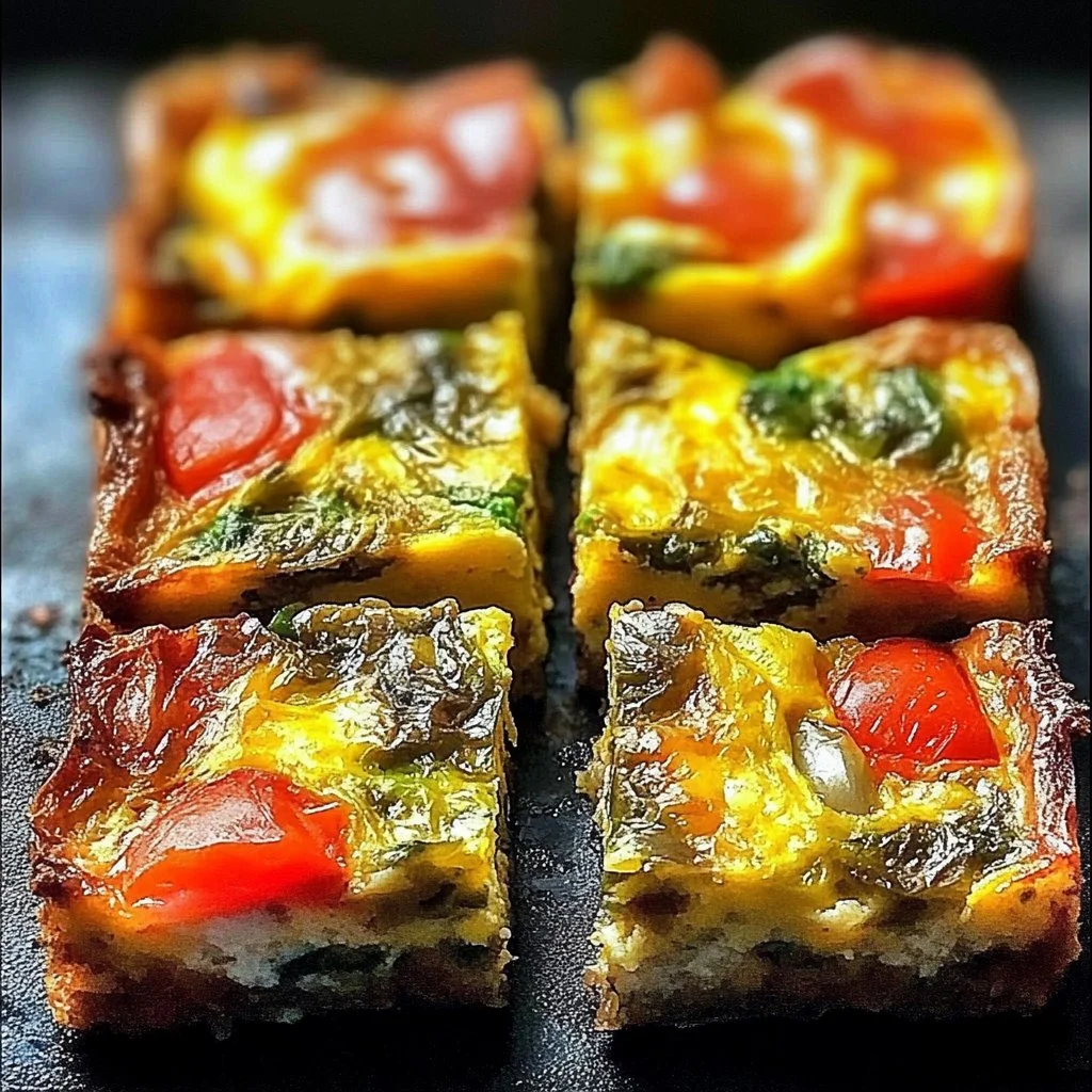 Easy frittata squares recipe with vegetables and cheese