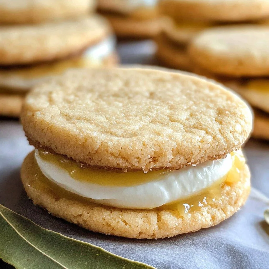 Vegan gluten-free lemon sandwich cookies filled with lemon curd