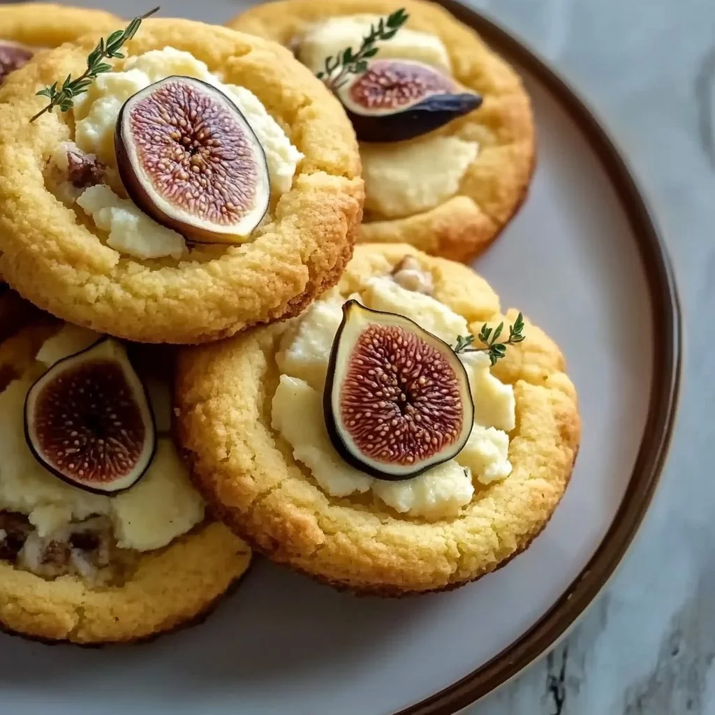 Decadent fig and goat cheese cornbread cookies on a white plate