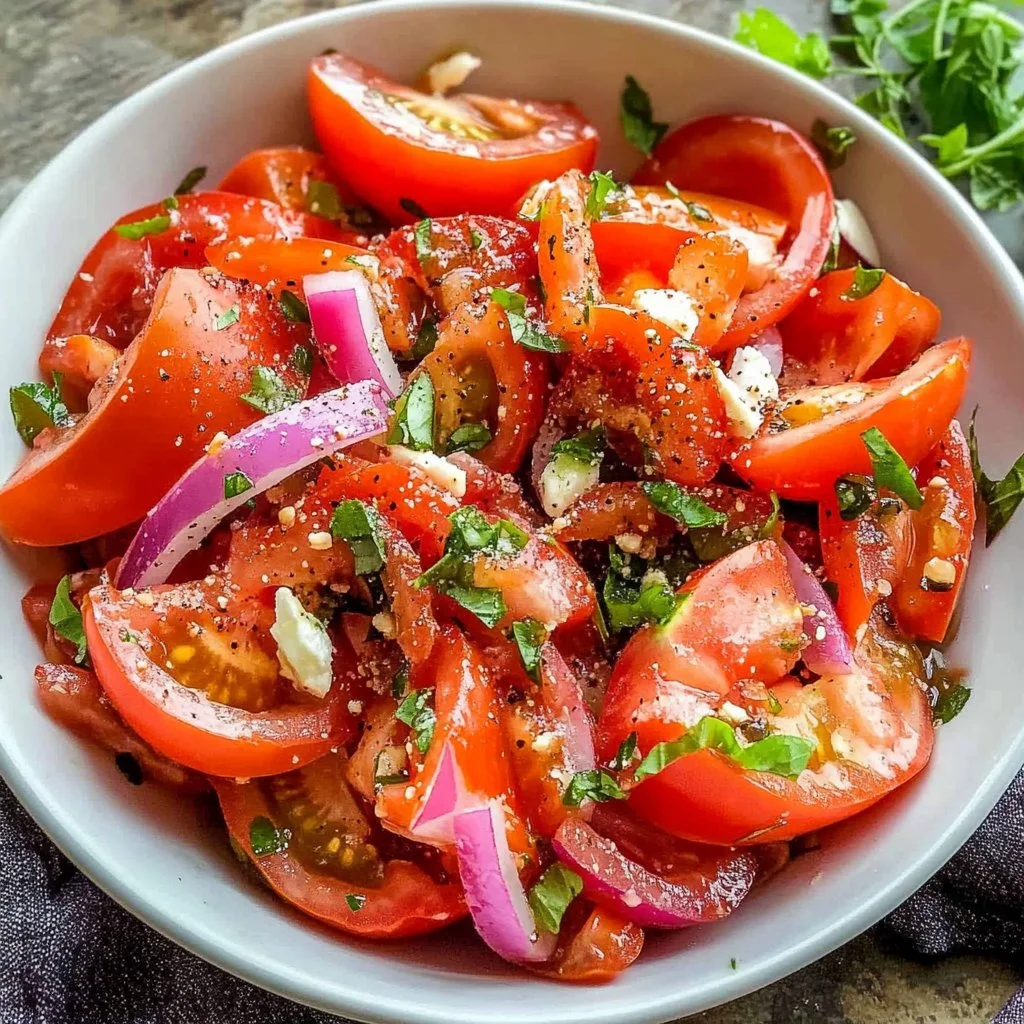 Vibrant fresh tomato salad with herbs and dressing