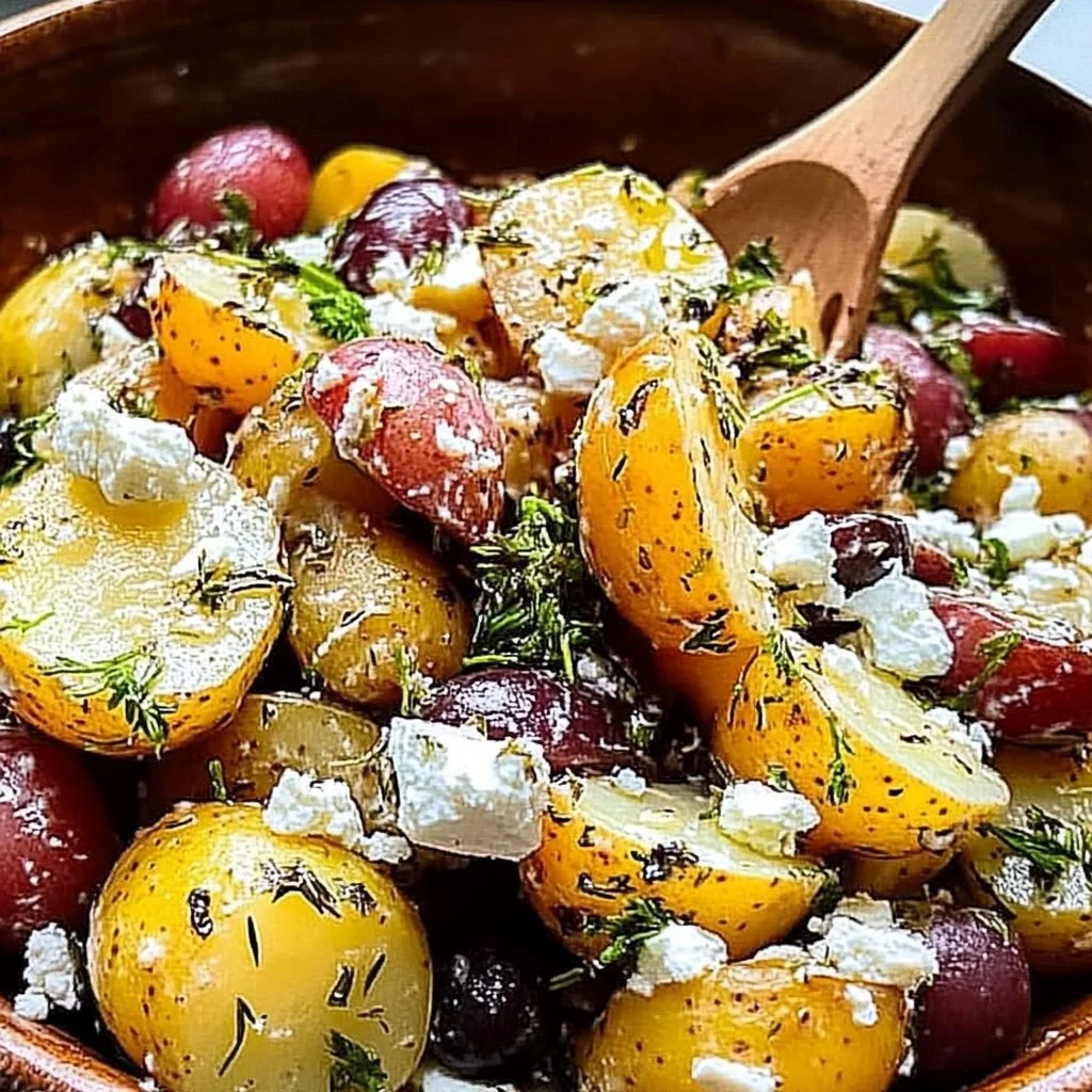 Delicious Greek Potato Salad with fresh herbs and vegetables