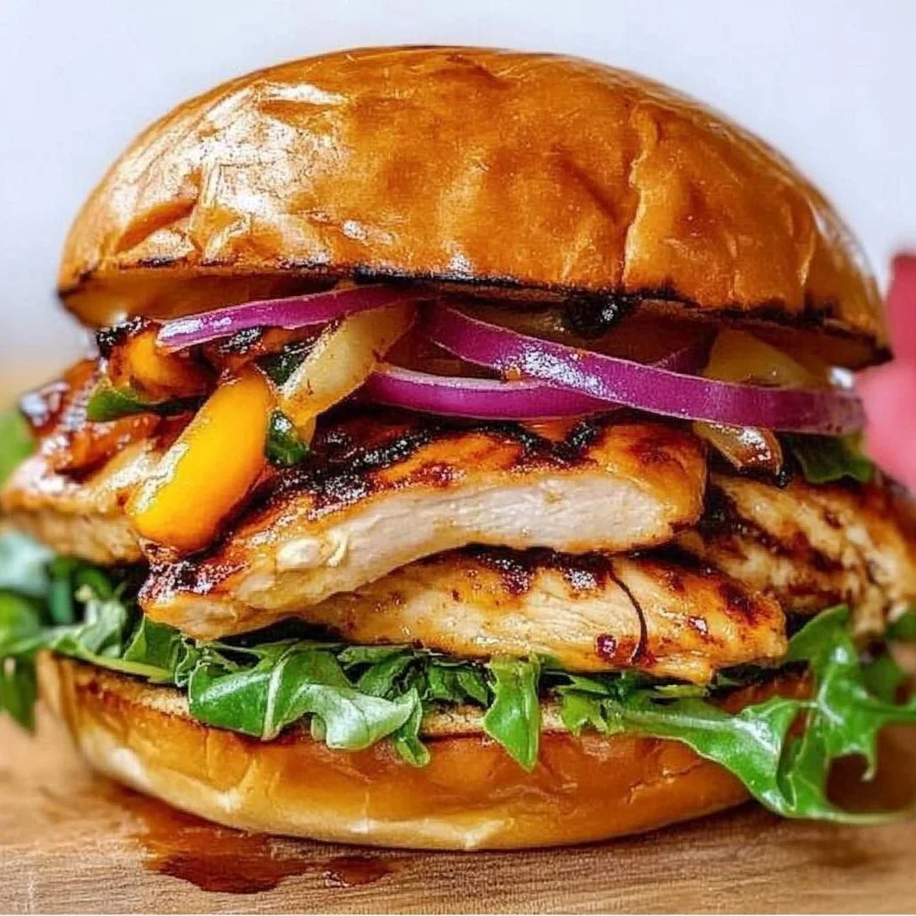 Delicious grilled chicken sandwich with fresh toppings and sauces