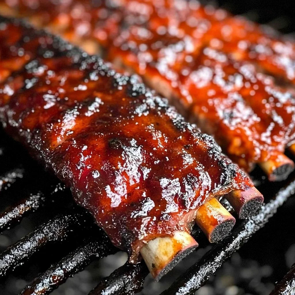 Delicious grilled ribs cooked to perfection on the barbecue grill