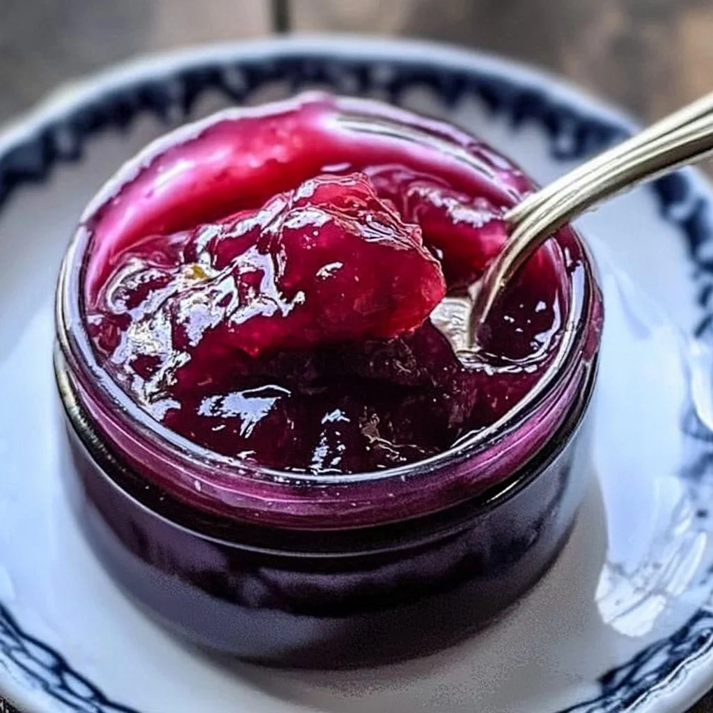 Jar of homemade rhubarb jam with fresh rhubarb stalks