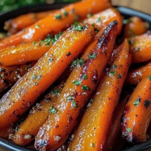 Delicious honey garlic butter roasted carrots on a serving platter