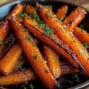 Delicious honey garlic butter roasted carrots served in a dish
