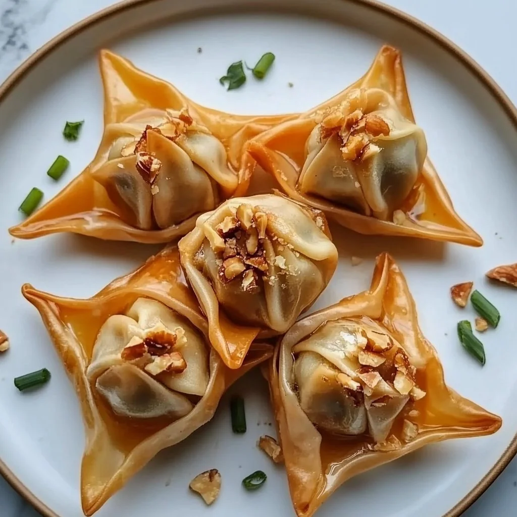 Delicious Honey Walnut Wontons with cream cheese filling