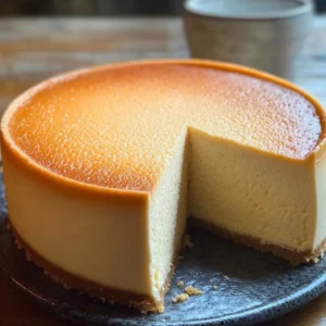 Fluffy slice of Japanese Cotton Cheesecake topped with cream and berries.