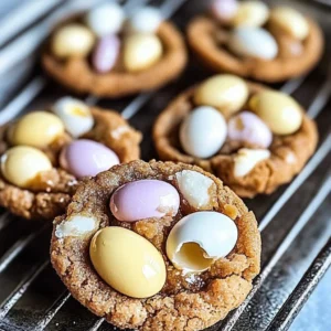 Deliciously baked mini egg cookies with colorful chocolate eggs