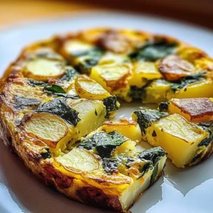 Delicious Potato and Spinach Frittata served on a plate