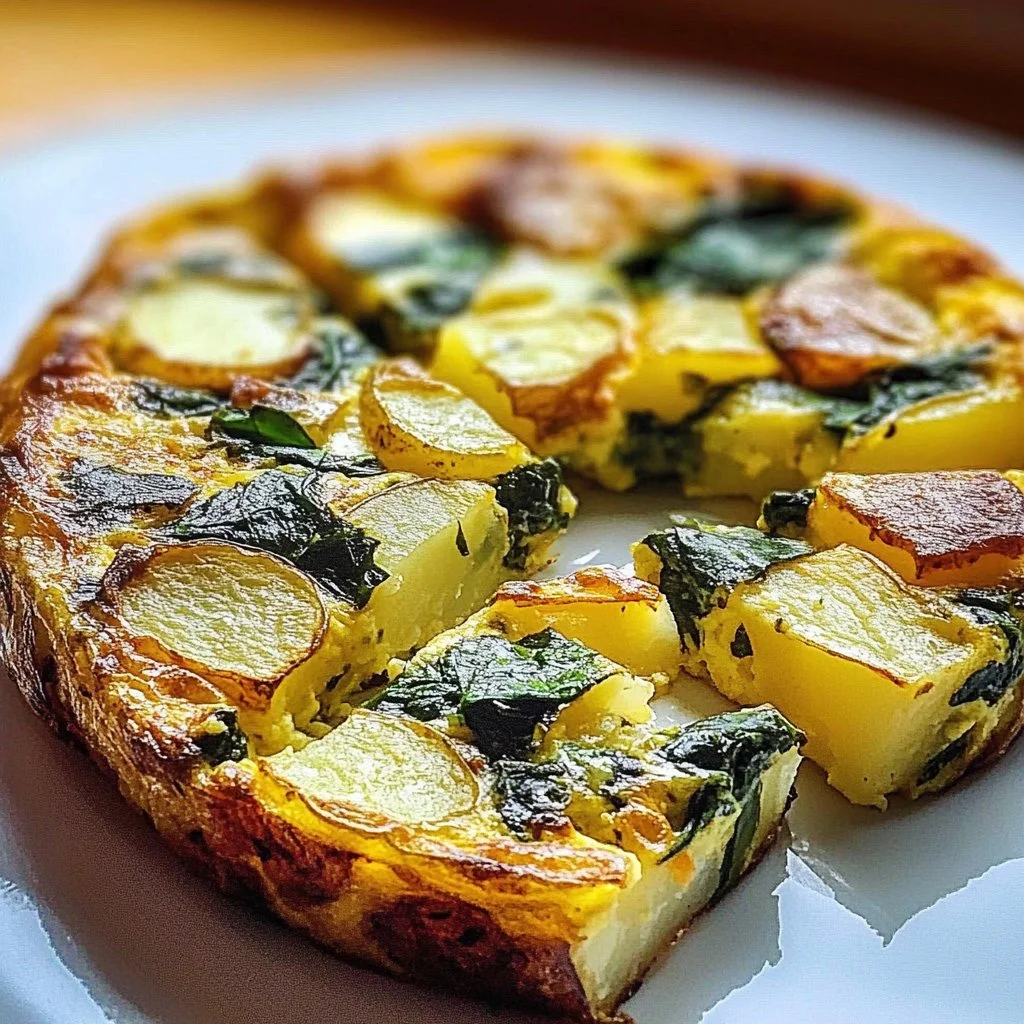 Delicious Potato and Spinach Frittata served on a plate