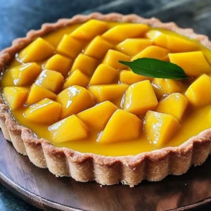 Irresistible summer mango tart with fresh mango slices and a golden crust