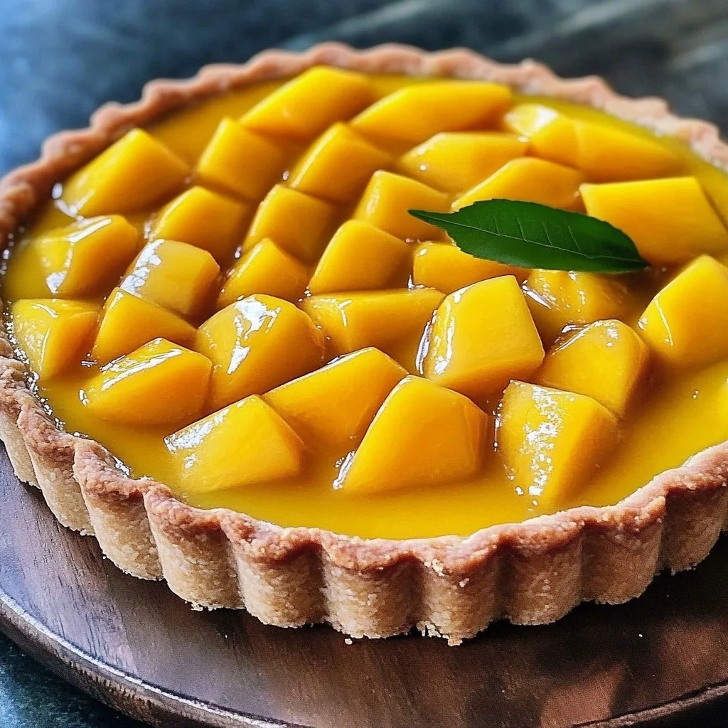 Irresistible summer mango tart with fresh mango slices and a golden crust