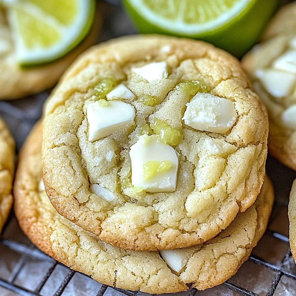 Delicious white chocolate key lime cookies on a plate, ready to be enjoyed