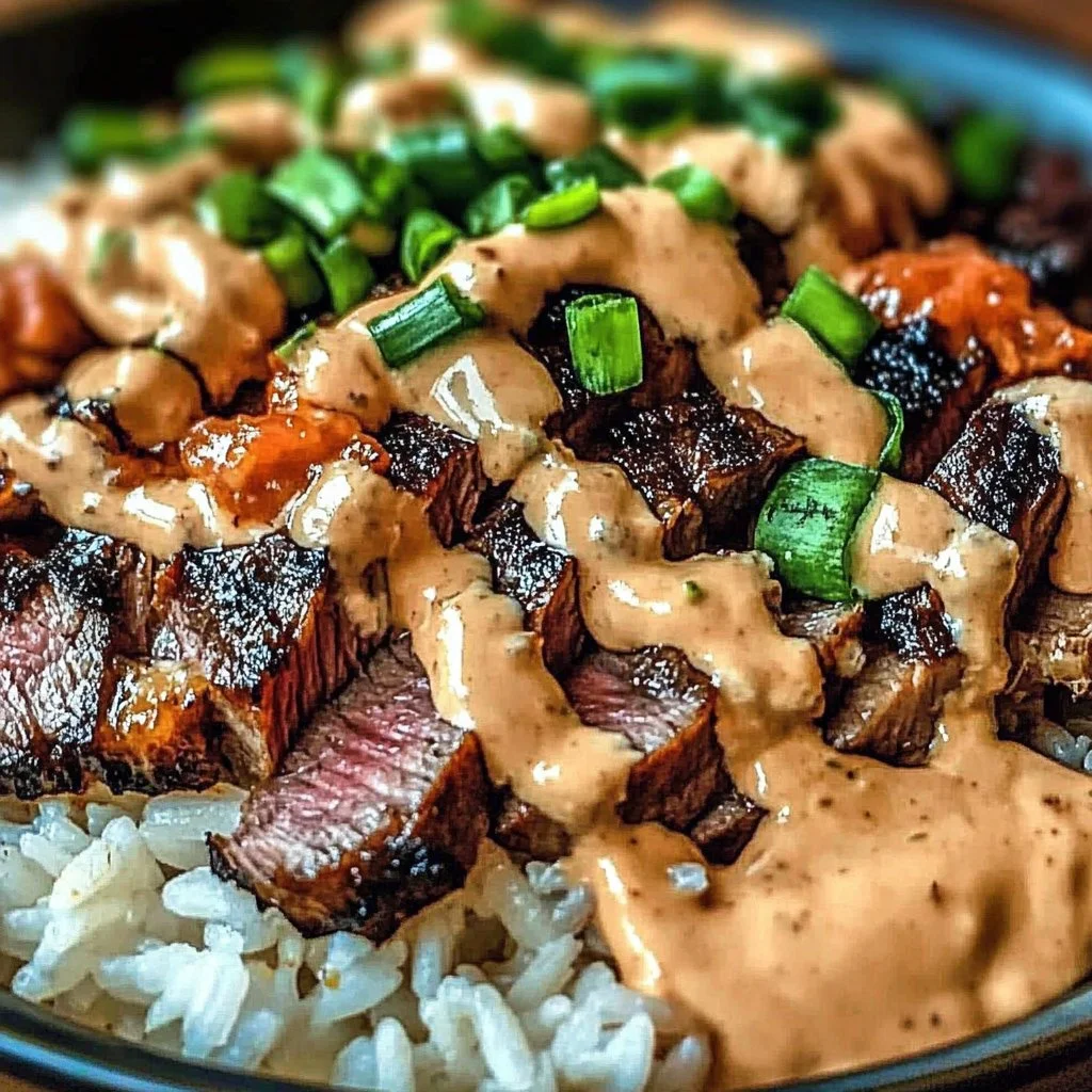 Korean BBQ Steak Rice Bowl with Spicy Cream Sauce