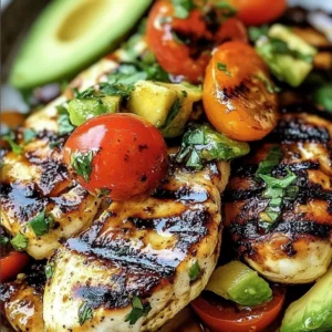 Juicy grilled California avocado chicken served with a side of fresh vegetables