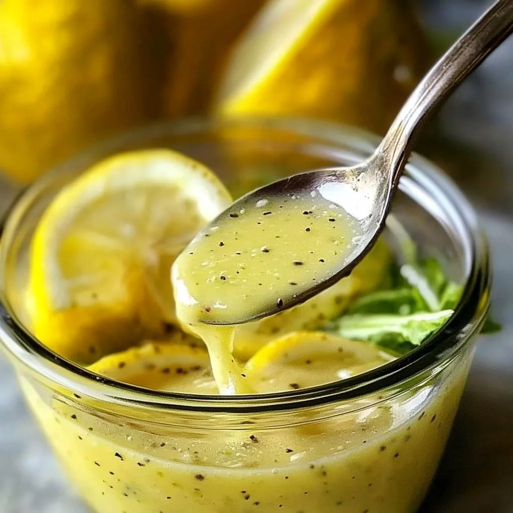 Homemade Lemon Vinaigrette dressing drizzled over a fresh salad
