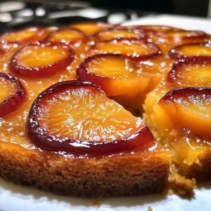 Delicious sliced nectarine upside down cake on a plate