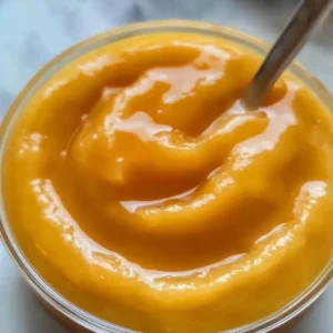 Homemade orange curd in a glass jar with a fresh orange beside it.