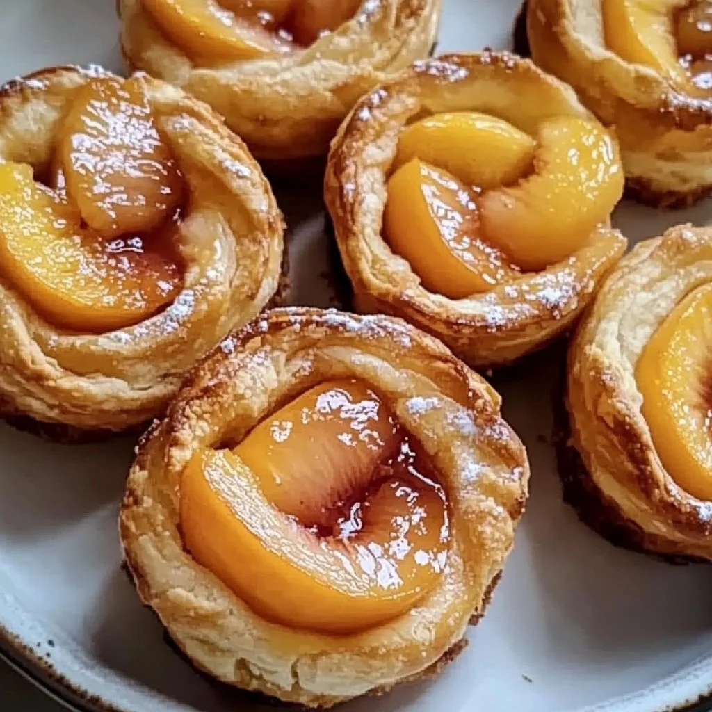 Peach Pie Cruffins with flaky pastry and fresh peaches